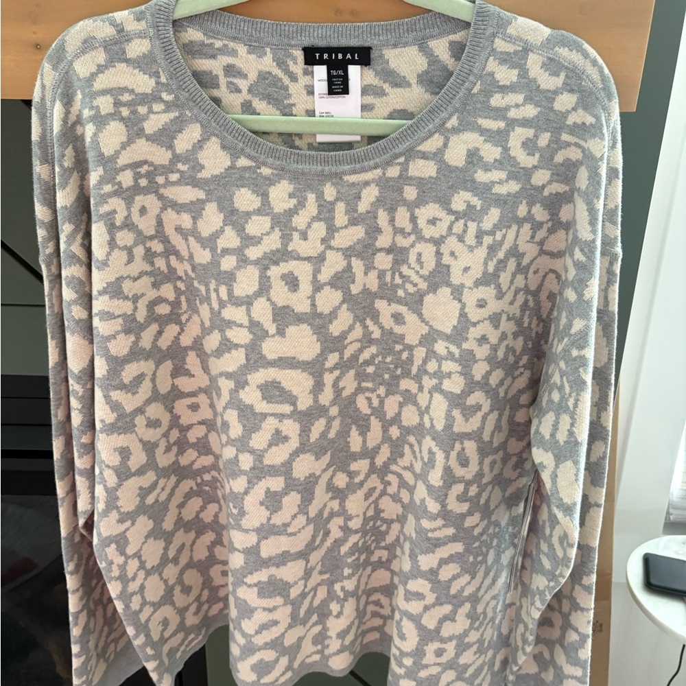 Tribal Gray and Cream Reversable Animal Print Sweater